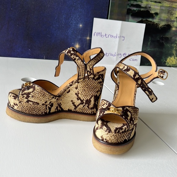 Celine made in Italy all over leopard print open toe size 7M(37) strappy wedges - Picture 14 of 17